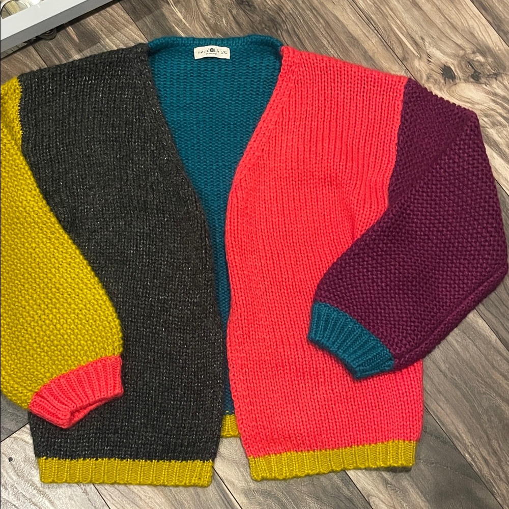 NATURAL LIFE Multicolor Knit Cardigan - Pink, Yellow, Purple, Teal, Black